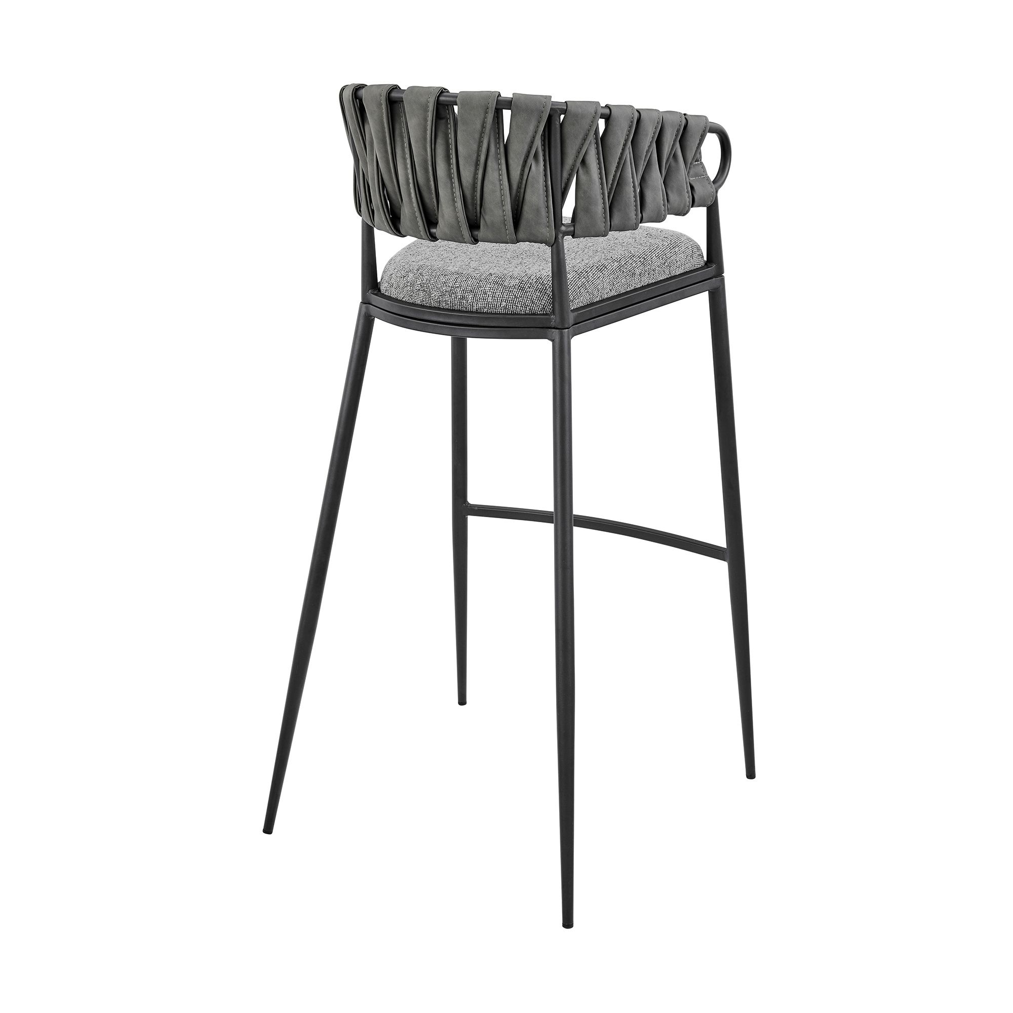 Image 5 Giovanni 30 in. Barstool in Gray Fabric and Faux Leather, Black Metal more views