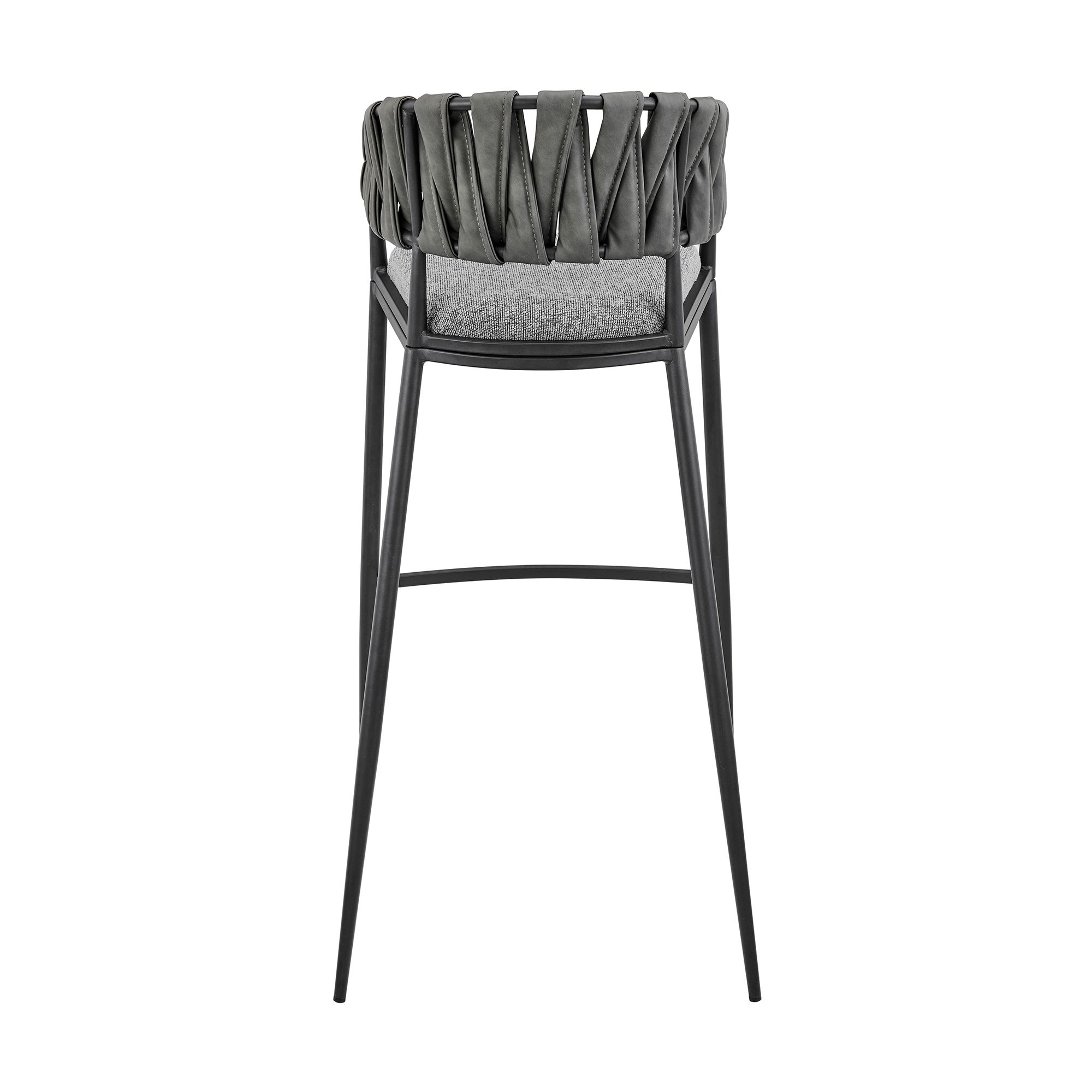 Image 6 Giovanni 30 in. Barstool in Gray Fabric and Faux Leather, Black Metal more views
