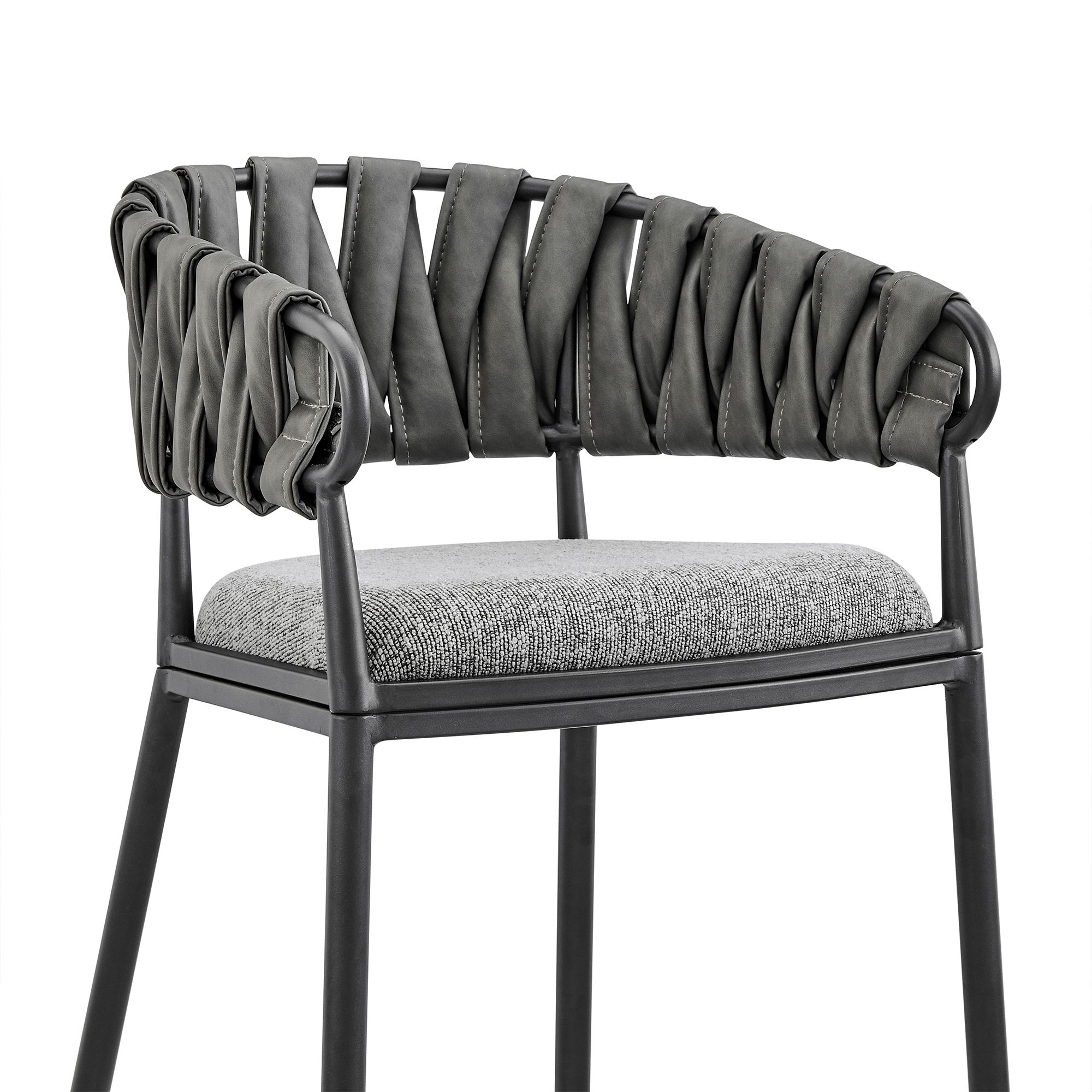 Image 7 Giovanni 30 in. Barstool in Gray Fabric and Faux Leather, Black Metal more views