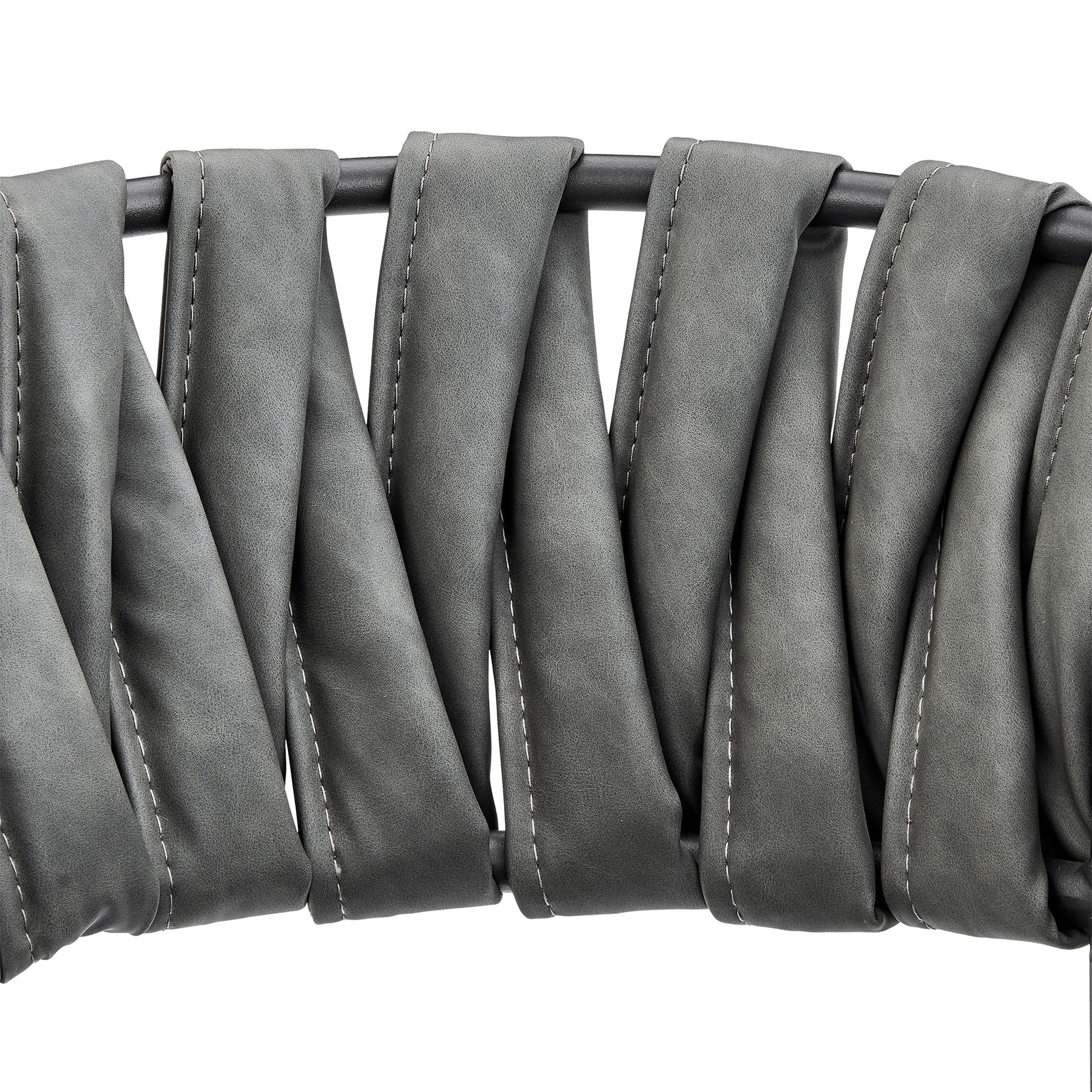 Giovanni 30 in. Barstool in Gray Fabric and Faux Leather, Black Metal