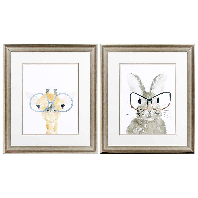 Image 1 Giraffe Bunny 19"W x 22"H Framed Art Set of 2