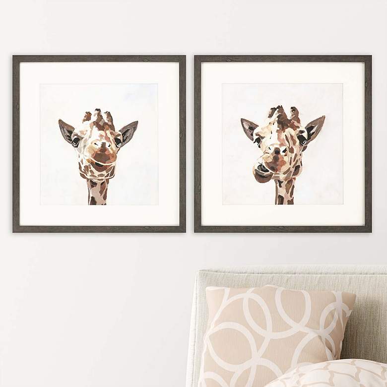 Image 1 Giraffe Gaze 26 inch Square 2-Piece Framed Giclee Wall Art Set