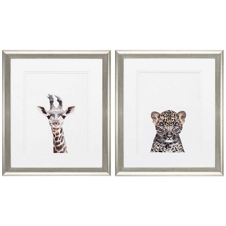 Giraffe Leopard 22&quot; High 2-Piece Framed Wall Art Set