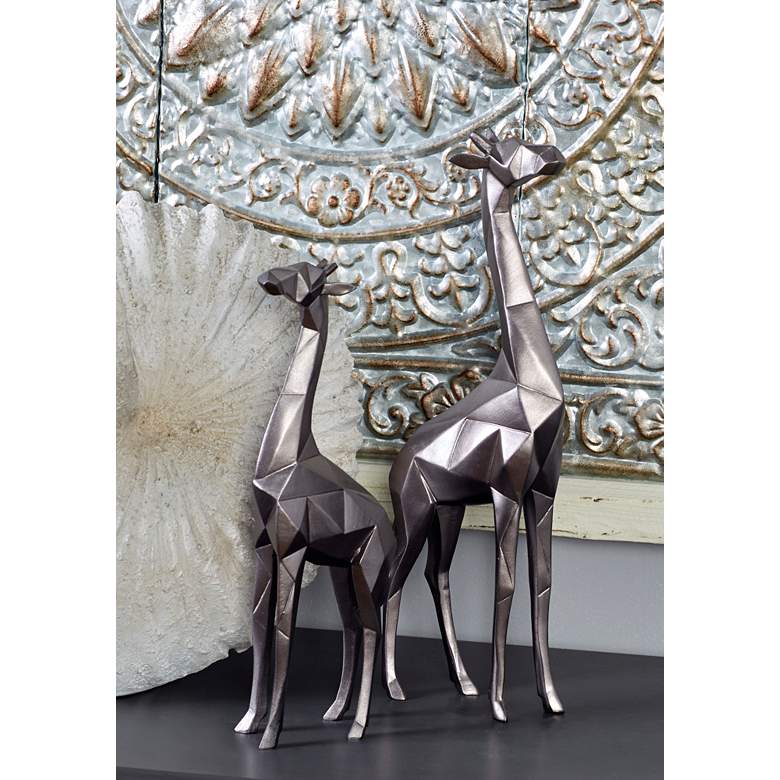 Image 4 Giraffe Textured Silver Table Decor Statues Set of 2 more views
