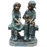 Girl and Boy on Bench with Puppy 16" High Outdoor Statue