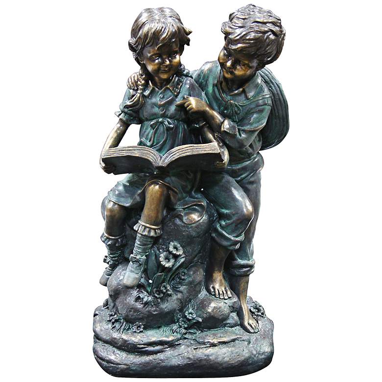 Image 1 Girl and Boy Reading 16 inch High Outdoor Statue