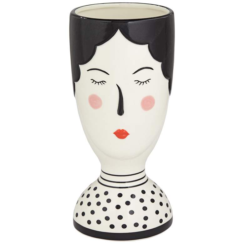 Image 1 Girl Face 11 inch High White and Black Dolomite Decorative Vase