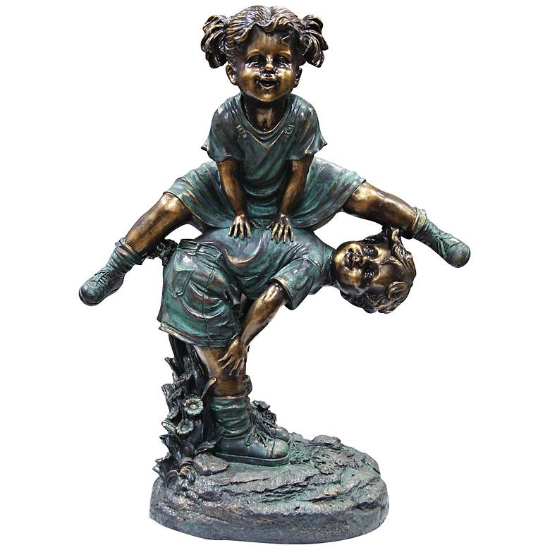 Girl Jumping Over Boy 26&quot; High Outdoor Statue