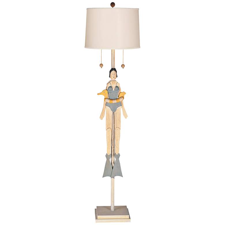 Image 1 Girl Swimmer Puppet with Striped Shade Floor Lamp
