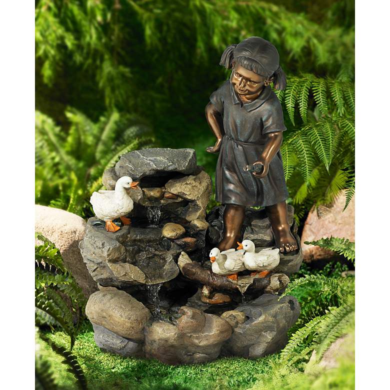 Image 1 Girl with Ducks 25 inch High Indoor-Outdoor Water Fountain