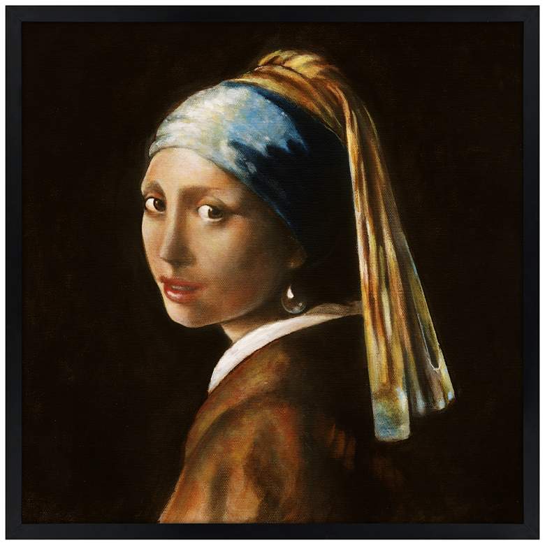 Image 1 Girl with Pearl Earring 26" Square Black Giclee Wall Art