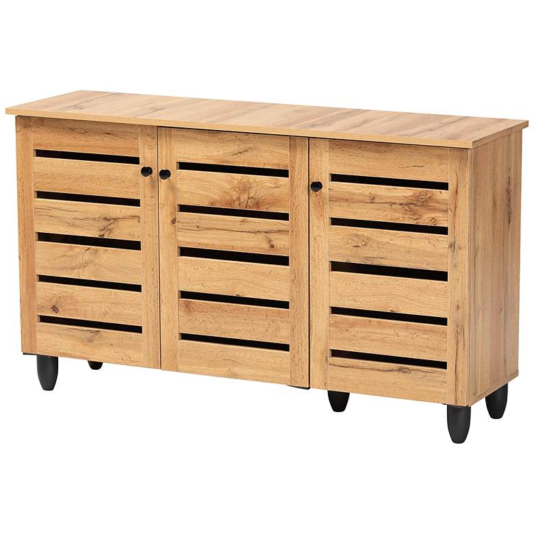 Image 2 Gisela 44 1/2"W Oak Brown Wood 3-Door Shoe Storage Cabinet