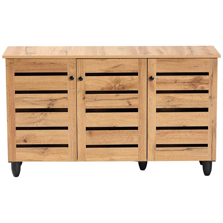 Image 6 Gisela 44 1/2"W Oak Brown Wood 3-Door Shoe Storage Cabinet more views