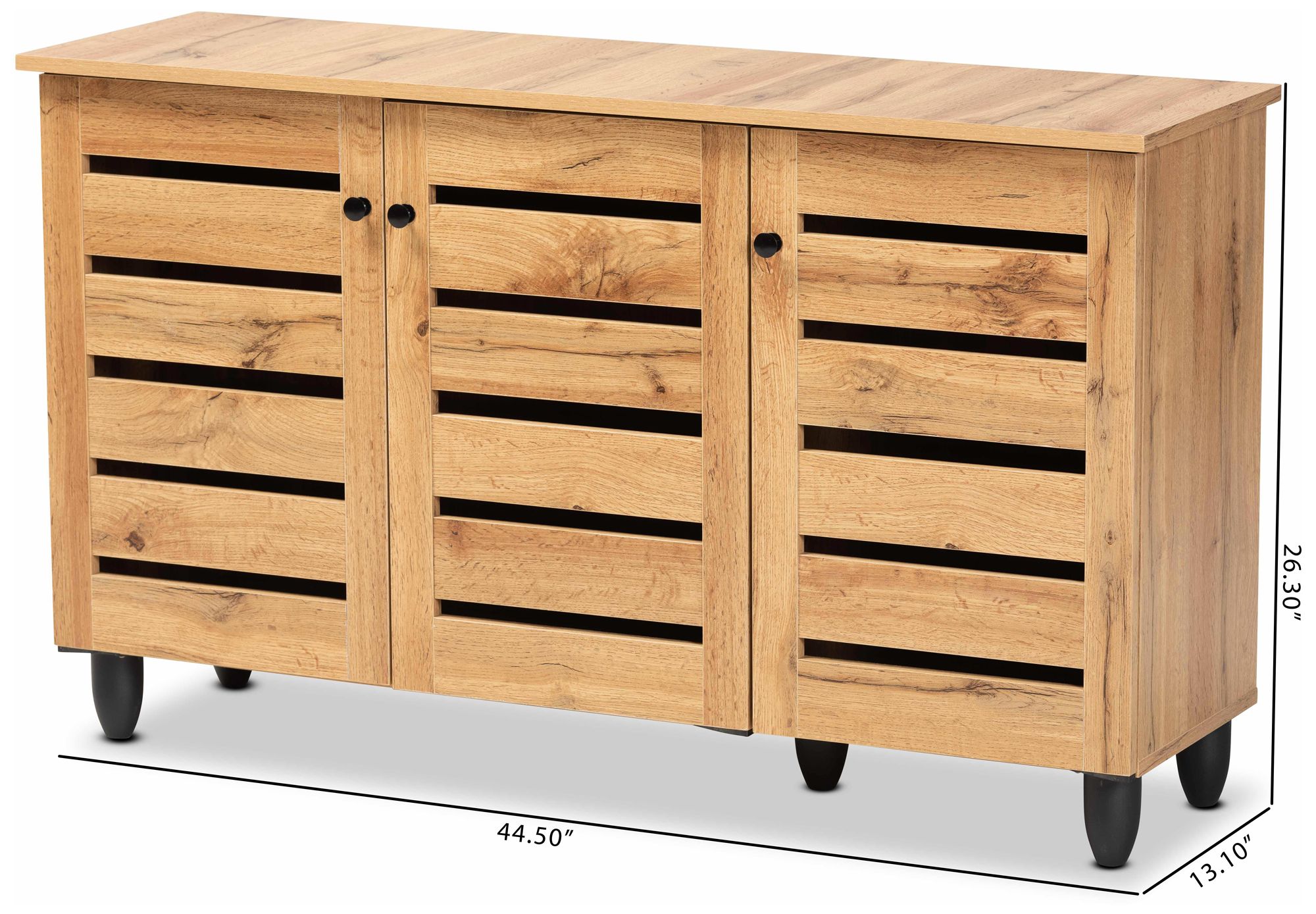 Gisela 44 1/2"W Oak Brown Wood 3-Door Shoe Storage Cabinet in scene
