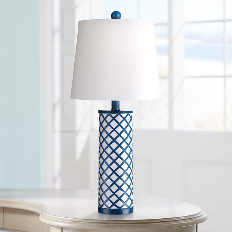 Image 1 Gisele Blue Lattice Column Table Lamp