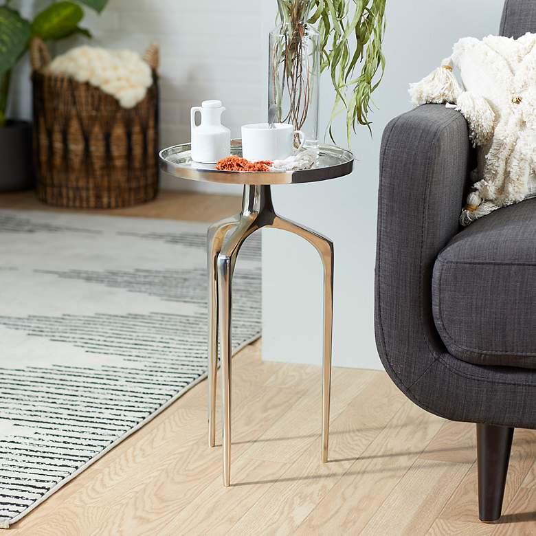 Image 3 Giselle 13 1/4"W Polished Silver Tripod Accent Side Table more views