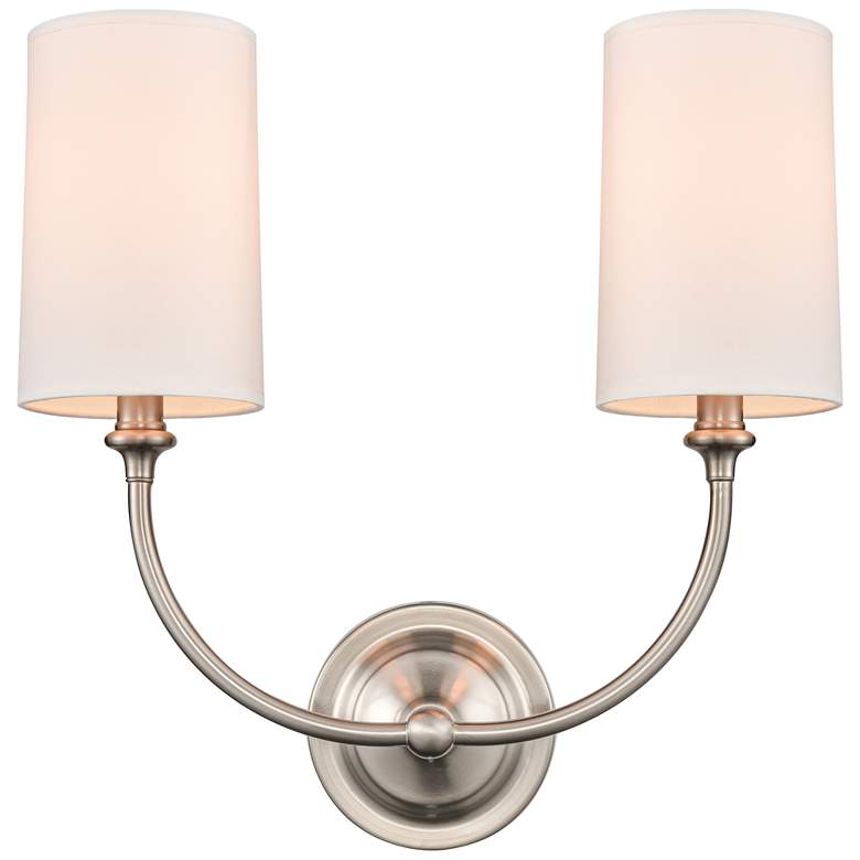 Image 1 Giselle 15" 2-Light Brushed Satin Nickel Sconce w/ Off-White Shade