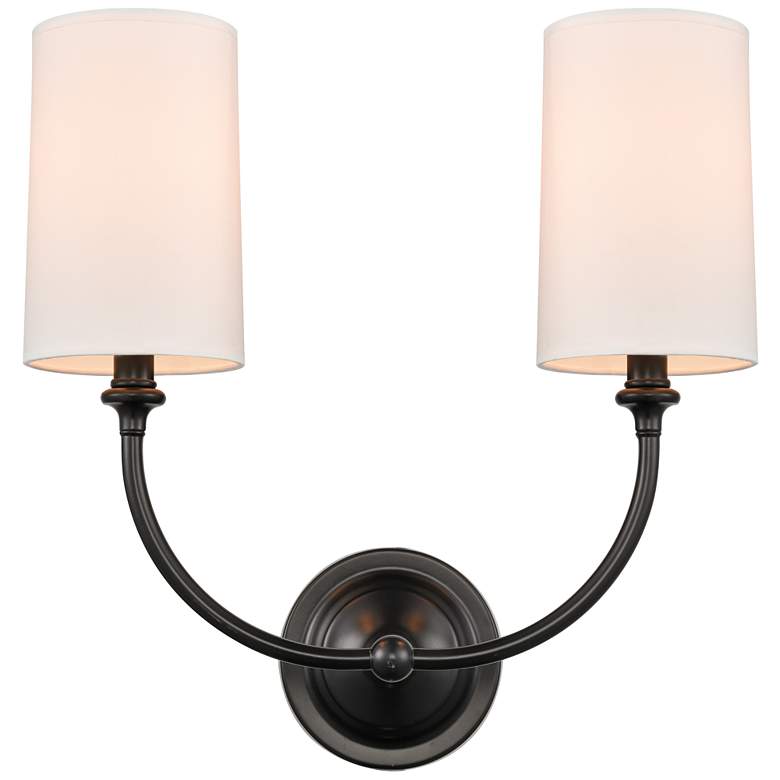 Image 1 Giselle 15 inch 2-Light Matte Black Sconce w/ Off-White Shade