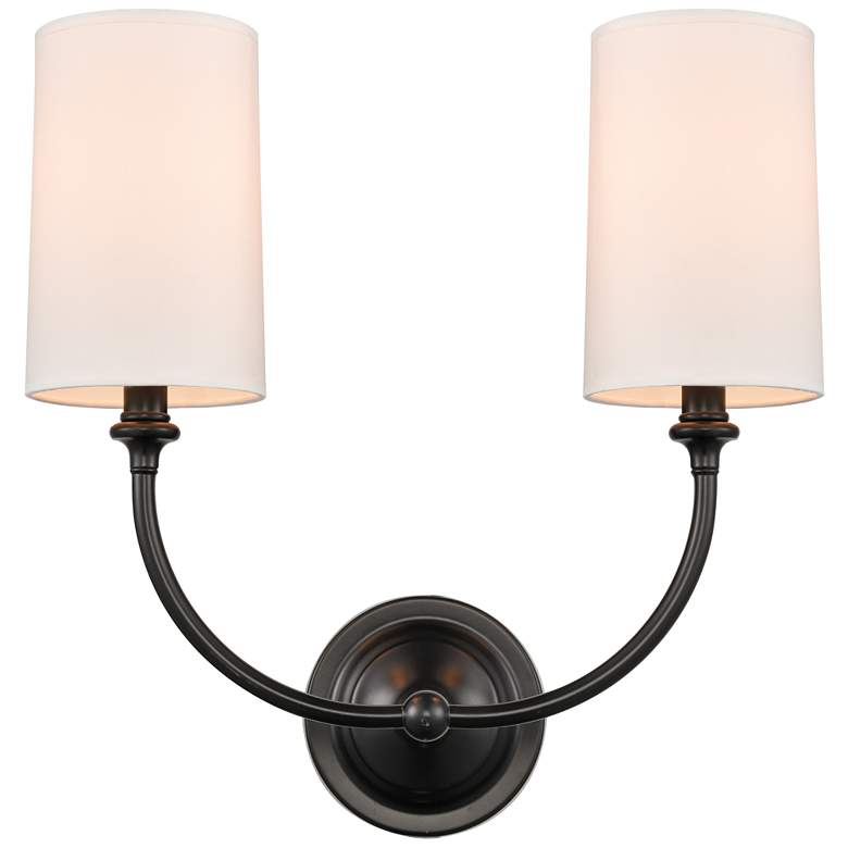 Image 1 Giselle 15" 2-Light Matte Black Sconce w/ Off-White Shade