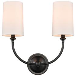 Giselle 15" 2-Light Matte Black Sconce w/ Off-White Shade