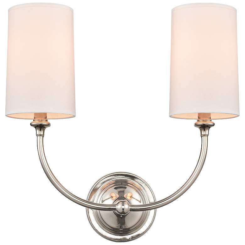Image 1 Giselle 15" 2-Light Polished Nickel Sconce w/ Off-White Shade