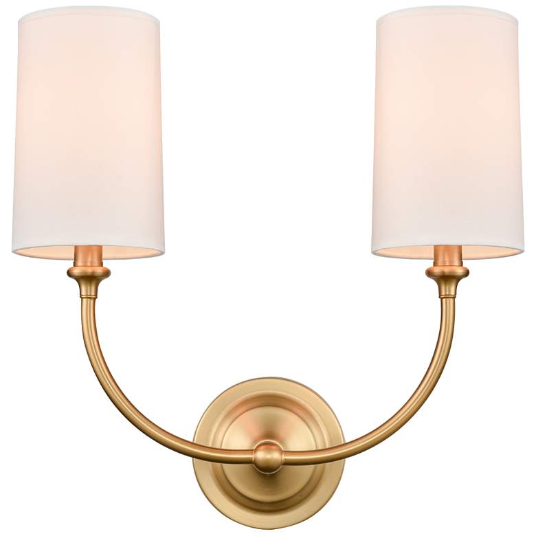 Image 1 Giselle 15 inch 2-Light Satin Gold Sconce w/ Off-White Shade