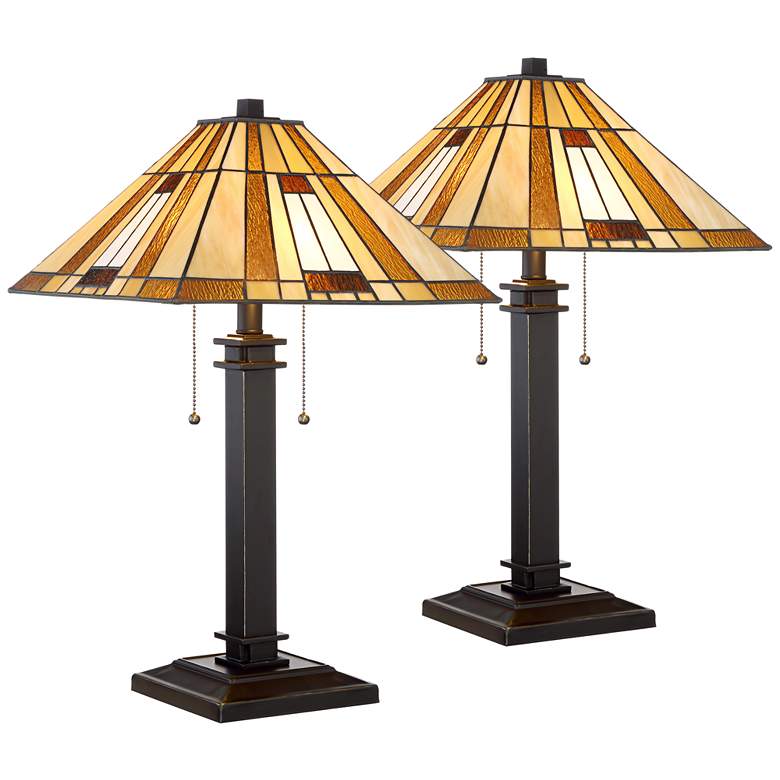 Image 1 Giselle Bronze and Tiffany Glass Accent Table Lamp Set of 2