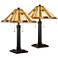Giselle Bronze and Tiffany Glass Accent Table Lamp Set of 2