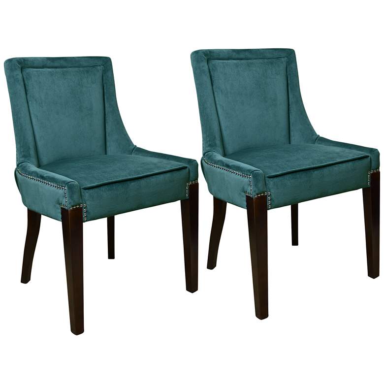 Image 1 Giselle Castalina Teal Velvet Accent Chair Set of 2