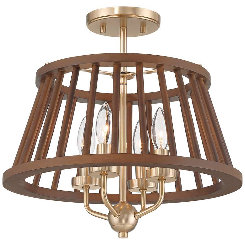 Image 2 Givens 15 3/4"W Satin Bronze and Wood 4-Light Ceiling Light