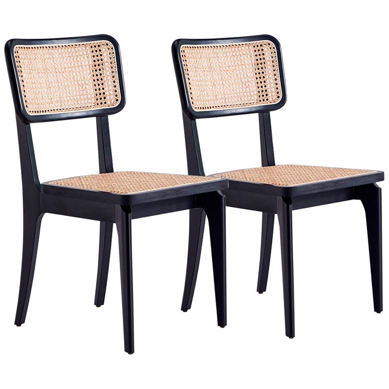 Image 2 Giverny Matte Black Wood Natural Cane Dining Chairs Set of 2