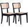 Giverny Matte Black Wood Natural Cane Dining Chairs Set of 2