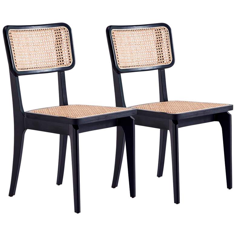 Image 1 Giverny Natural Cane Matte Black Wood Dining Chairs Set of 4