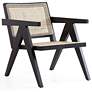 Giverny Natural Cane Matte Black Wood Dining Chairs Set of 4 in scene
