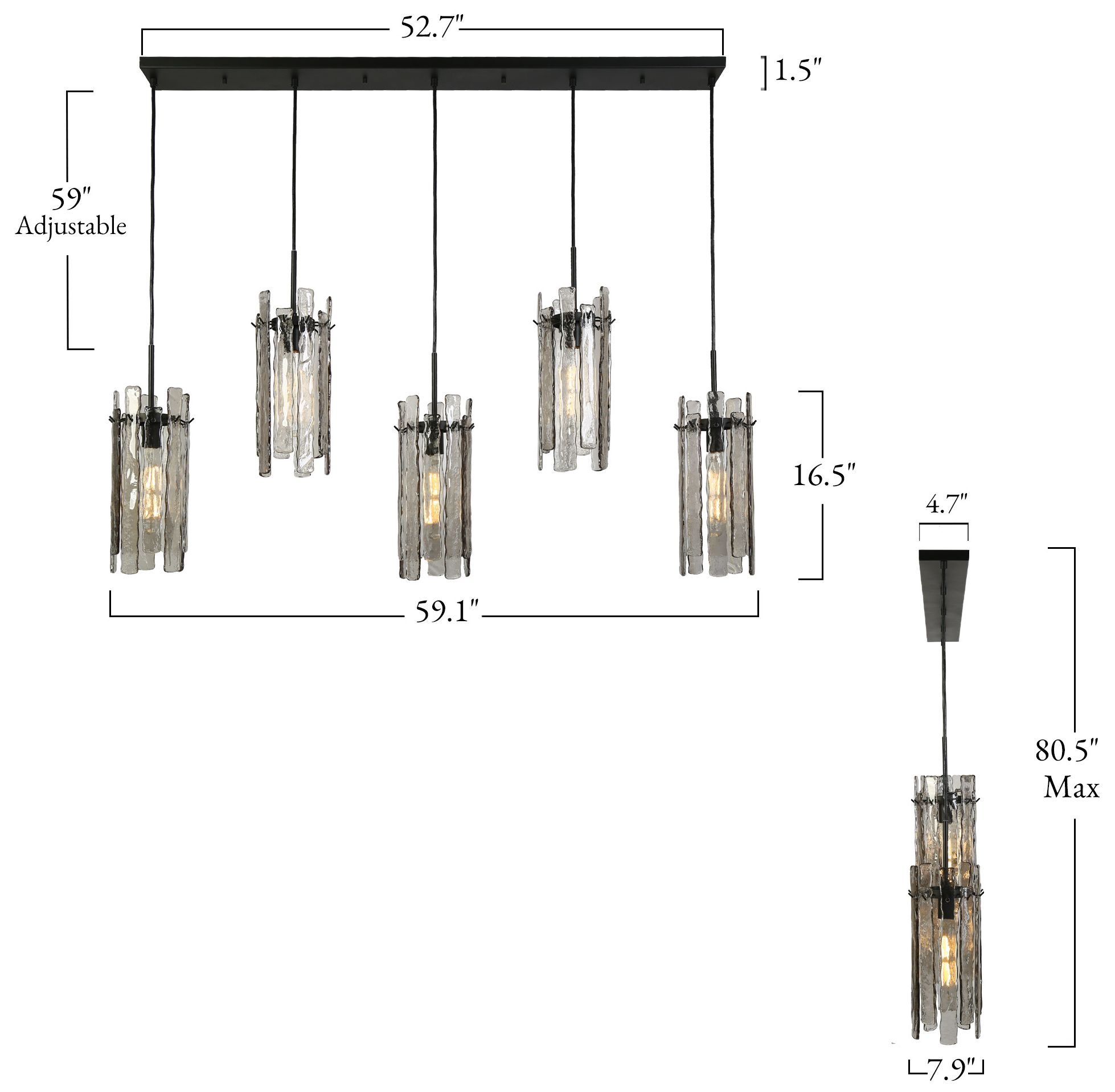 Image 2 Glacia Modern 59" Wide 5-Light Smoky Glass Island Chandelier more views