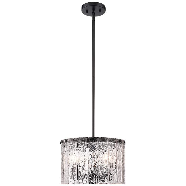 Image 2 Glacier 12 1/2" Wide Matte Black 3-Light Drum Pendant