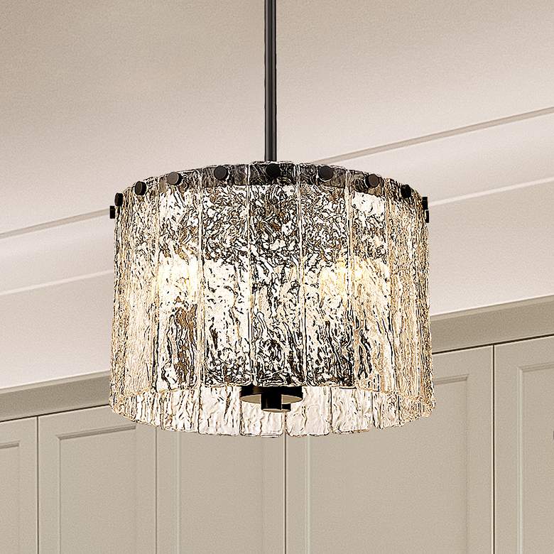 Image 1 Glacier 12 1/2" Wide Matte Black 3-Light Drum Pendant