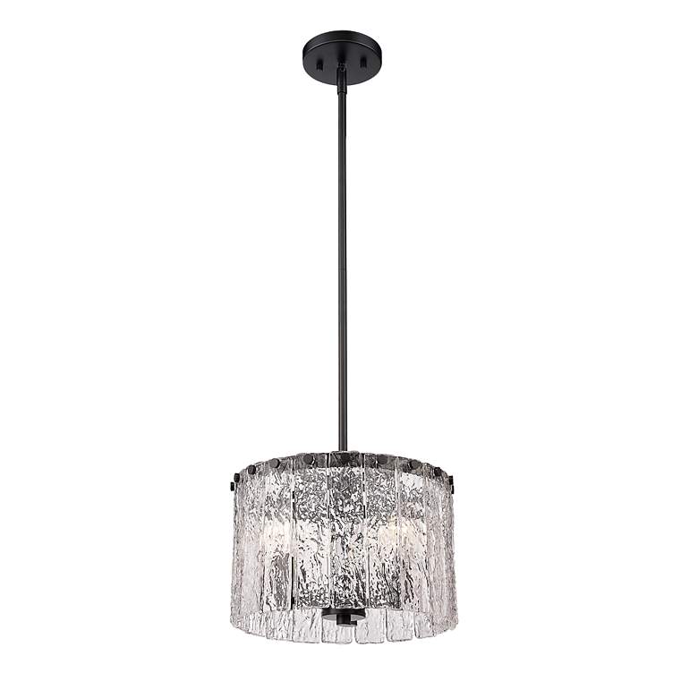 Image 6 Glacier 12 1/2" Wide Matte Black 3-Light Drum Pendant more views