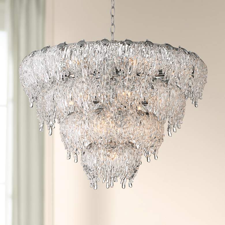 Image 1 Glacier 30 inch Wide Chrome and Glass 16-Light Chandelier
