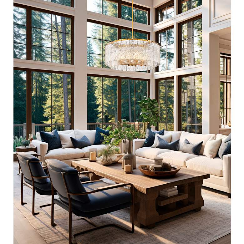 Image 7 Glacier 32" Wide Modern Gold Double Layer Drum Pendant Light more views