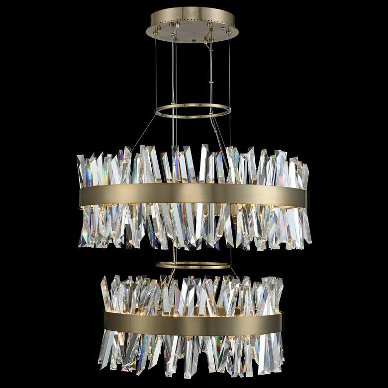 Image 1 Glacier 32"W Champagne Gold 2-Tier LED Round Crystal Pendant