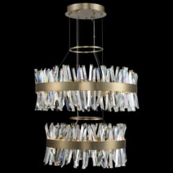 Glacier 32&quot;W Champagne Gold 2-Tier LED Round Crystal Pendant
