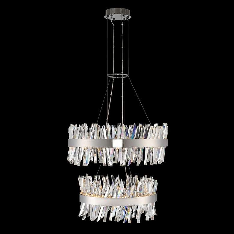 Image 1 Glacier 32"W Chrome 2-Tier LED Round Crystal Pendant Light