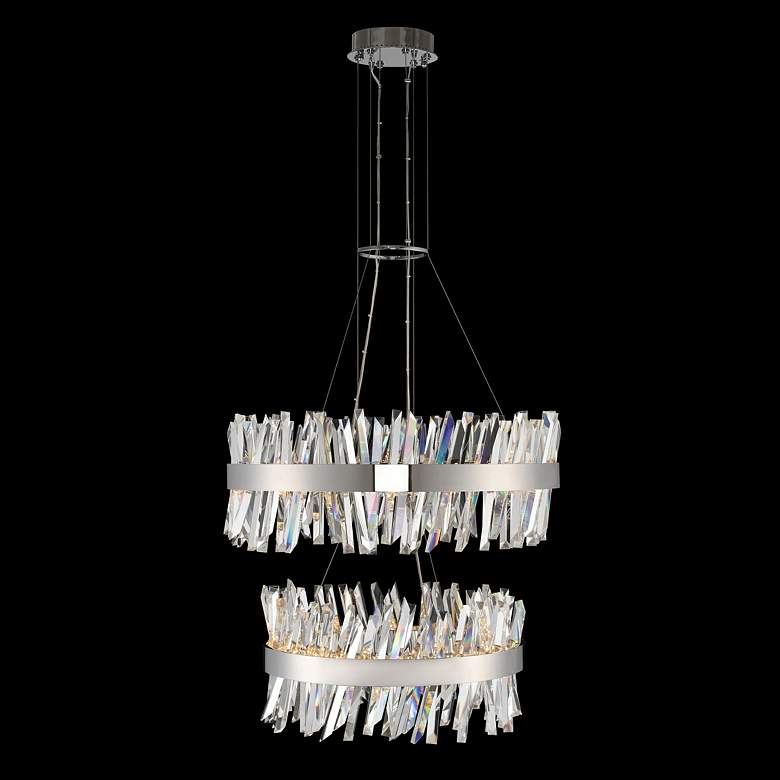 Image 1 Glacier 32 inchW Chrome 2-Tier LED Round Crystal Pendant Light