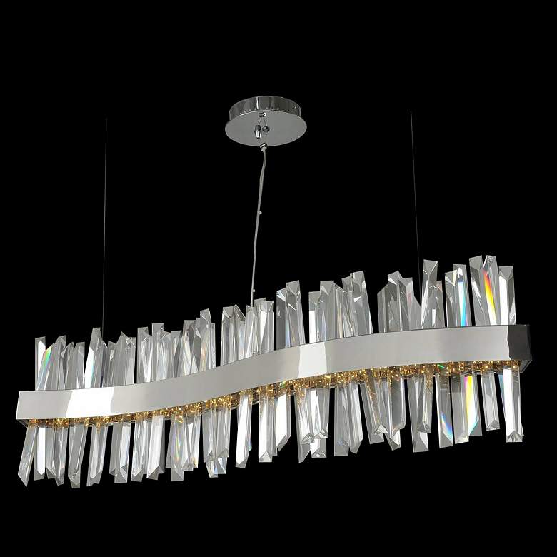 Image 1 Glacier 42"W Chrome Crystal Wave LED Island Pendant Light