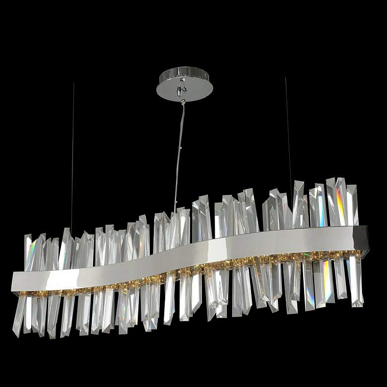 Image 1 Glacier 42 inchW Chrome Crystal Wave LED Island Pendant Light