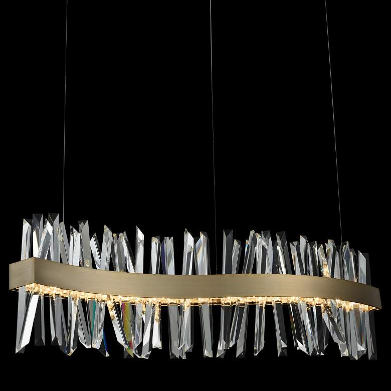 Image 1 Glacier 42"W Gold LED Crystal Kitchen Island Light Pendant