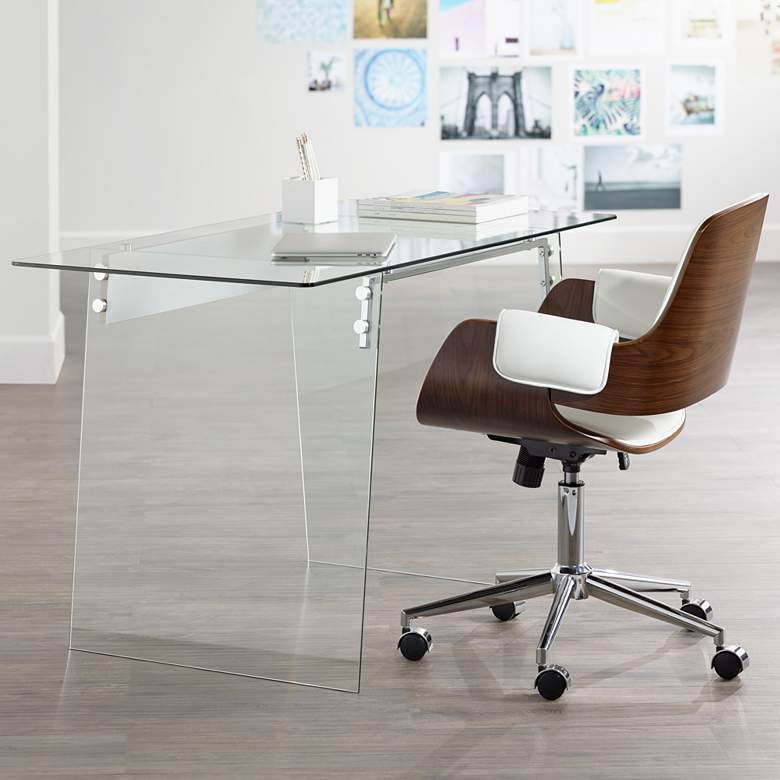Image 1 Glacier Glass Clear Tempered Metal Modern Office Desk