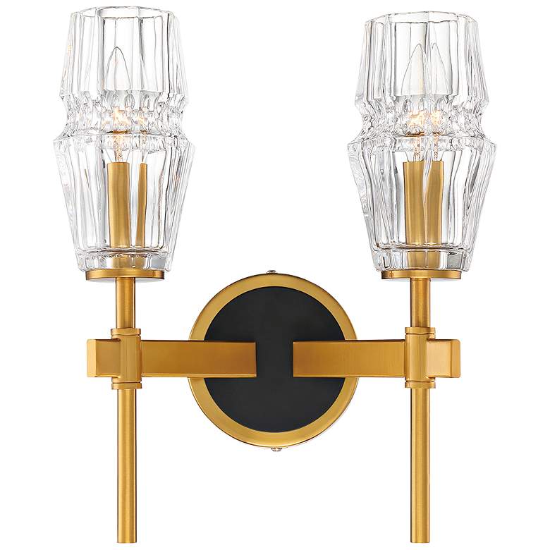 Image 1 Gladstone 13 1/2" High Brass and Black 2-Light Wall Sconce