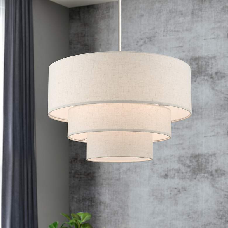 Image 1 Gladstone 23" Wide Brushed Nickel 3-Tier Drum Pendant Light